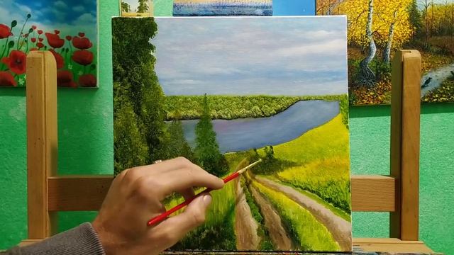 Как написать летний пейзаж маслом"Дорога к реке"идем на рыбалку|пишем реку|река маслом|дорога маслом смотреть онлайн
