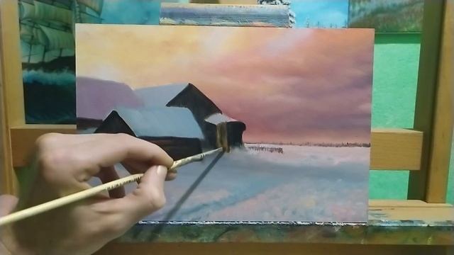 Зимний закат маслом|как рисовать зимний пейзаж art смотреть онлайн