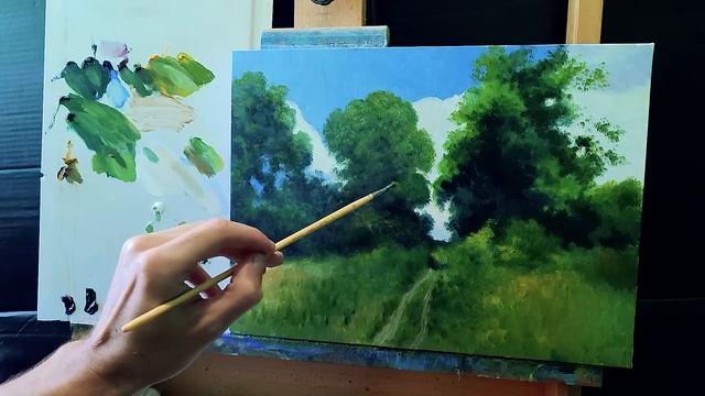 Как рисовать деревья,траву,летний пейзаж для начинающих|как рисовать лето #какнарисовать #painting смотреть онлайн