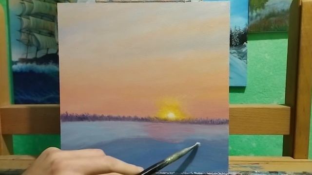 Как рисовать солнце|Зимний закат маслом|как рисовать зимний пейзаж art смотреть онлайн