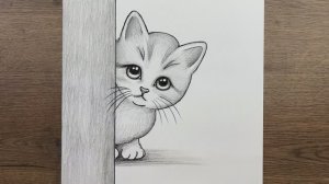 Как нарисовать красивую кошку из угла карандашом шаг за шагом