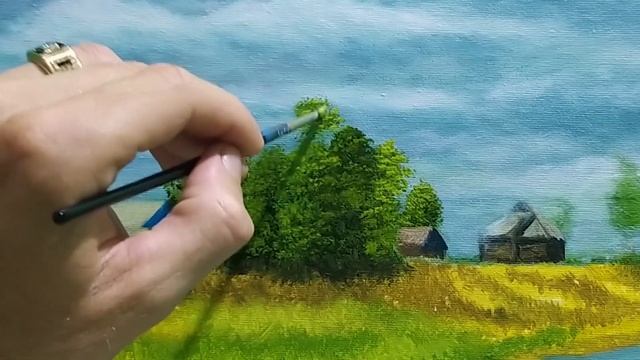 Как написать картину "Село у реки"маслом для начинающих|часть2| Пишем подмалевок|цветная имприматура смотреть онлайн