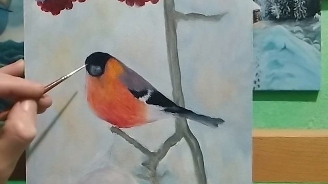 Как рисовать калину|как нарисовать снегиря и рябину зимой art живопись смотреть онлайн