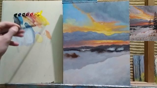 Как нарисовать закат|зимний пейзаж| #живопись #art #уроки #арт смотреть онлайн