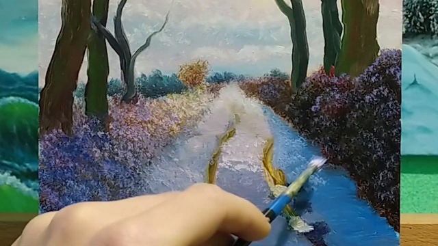 Как рисовать зиму|как рисовать дорогу в даль|как нарисовать зимний пейзаж смотреть онлайн