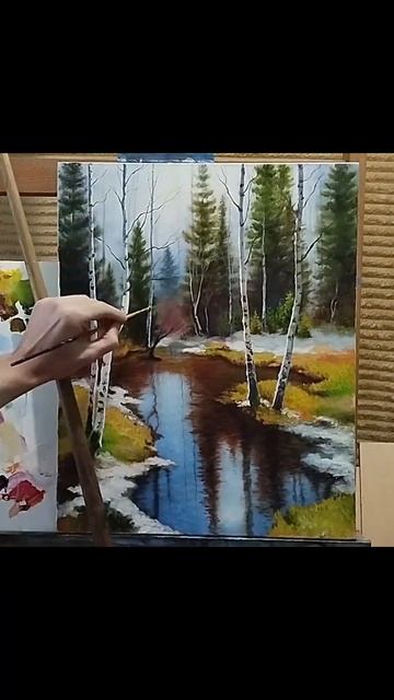 Яркий весенний пейзаж #shorts #живопись #рисуем смотреть онлайн