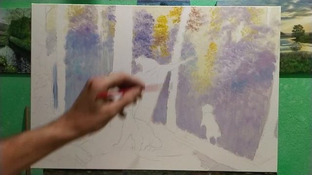 Пишем картину по мотивам И. Шишкина "Утро в сосновом лесу"часть 1 живопись маслом art пейзаж смотреть онлайн