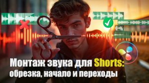 Монтаж звука для коротких клипов: обрезка, начало и переходы в Davinci Resolve 20