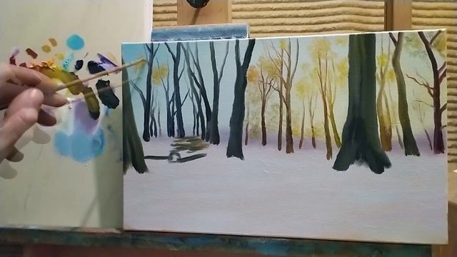 Как рисовать зимний пейзаж часть #1|пишем яркий закат зимой|бесплатные уроки живописи #живопись #арт смотреть онлайн