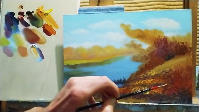 Простой осенний пейзаж с березами для начинающих|как рисовать березы осенью #живопись #осеннийпейзаж смотреть онлайн