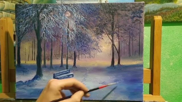 Как нарисовать ночь,картина маслом"Вечная люовь"как рисовать ночной парк Art смотреть онлайн