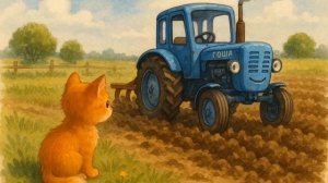 Синий трактор Гоша и котёнок Тимка на весеннем поле
