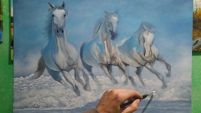 Картина маслом"Тройка"Как нарисовать лошадь смотреть онлайн