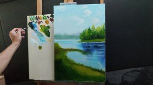 Летний пейзаж для самых начинающих|как легко нарисовать пейзаж с березами|Очень простая техника