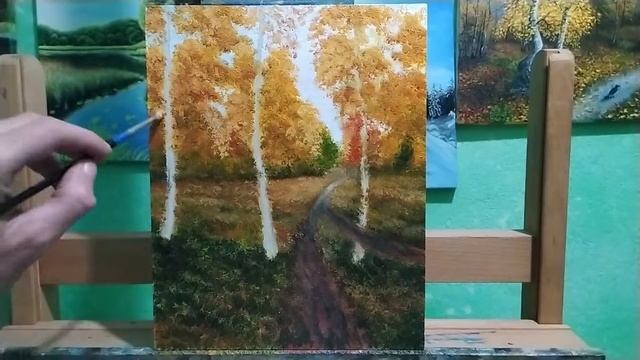 Как нарисовать осенний пейзаж маслом|как рисовать березу маслом смотреть онлайн