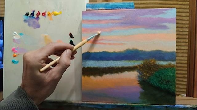 Как рисовать яркий закат|как рисовать розовые облака #какнарисовать #пейзаж #живопись #закат смотреть онлайн