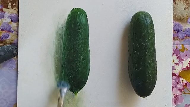 Как легко нарисовать объёмный огурец маслом|реалистичный огурец смотреть онлайн