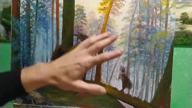 Пишем картину по мотивам И. Шишкина "Утро в сосновом лесу"часть 2 живопись маслом туман art пейзаж смотреть онлайн