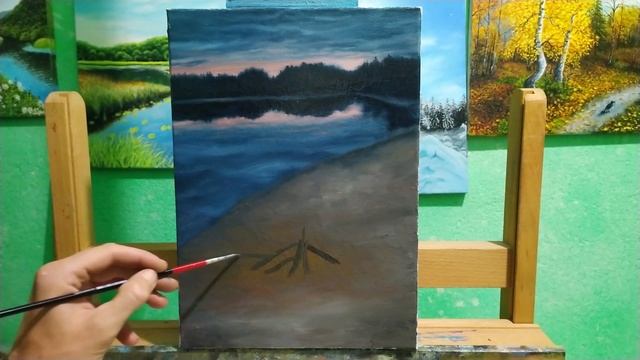 Как нарисовать костер маслом легко|как рисовать костер у реки|искры костра смотреть онлайн