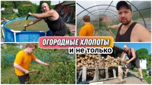 На своём участке работа всегда найдётся😉/Подвязываем огурцы/Чистим бассейн лопатой/Срубили яблоню🫣