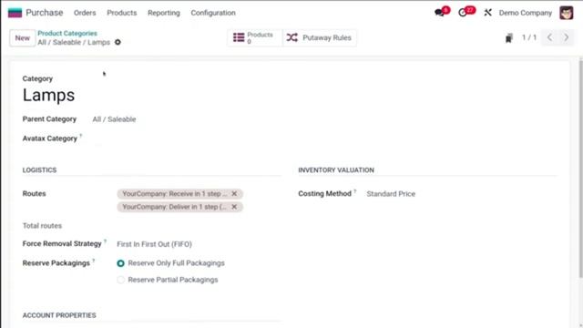 Настройка категории товара в Odoo 17 смотреть онлайн