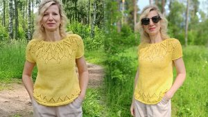 "Соломея"/ Летний джемпер с круглой кокеткой/ Бомбический летний состав пряжи 🧶