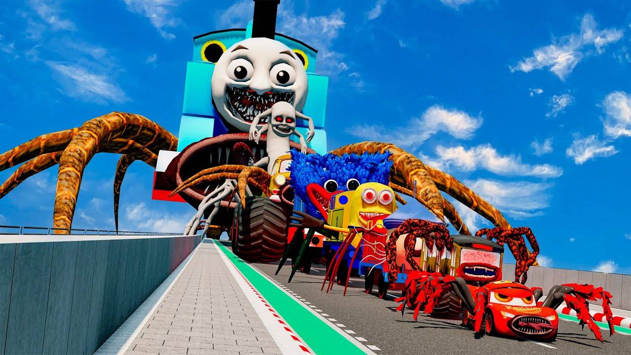 Все монстры и автомобили прыгают по рампе с новым пожирателем томасом смотреть онлайн