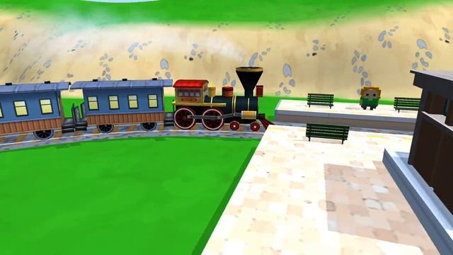 Паровозик с пассажирскими вагонами летит вперёд / Футаж детский смотреть онлайн