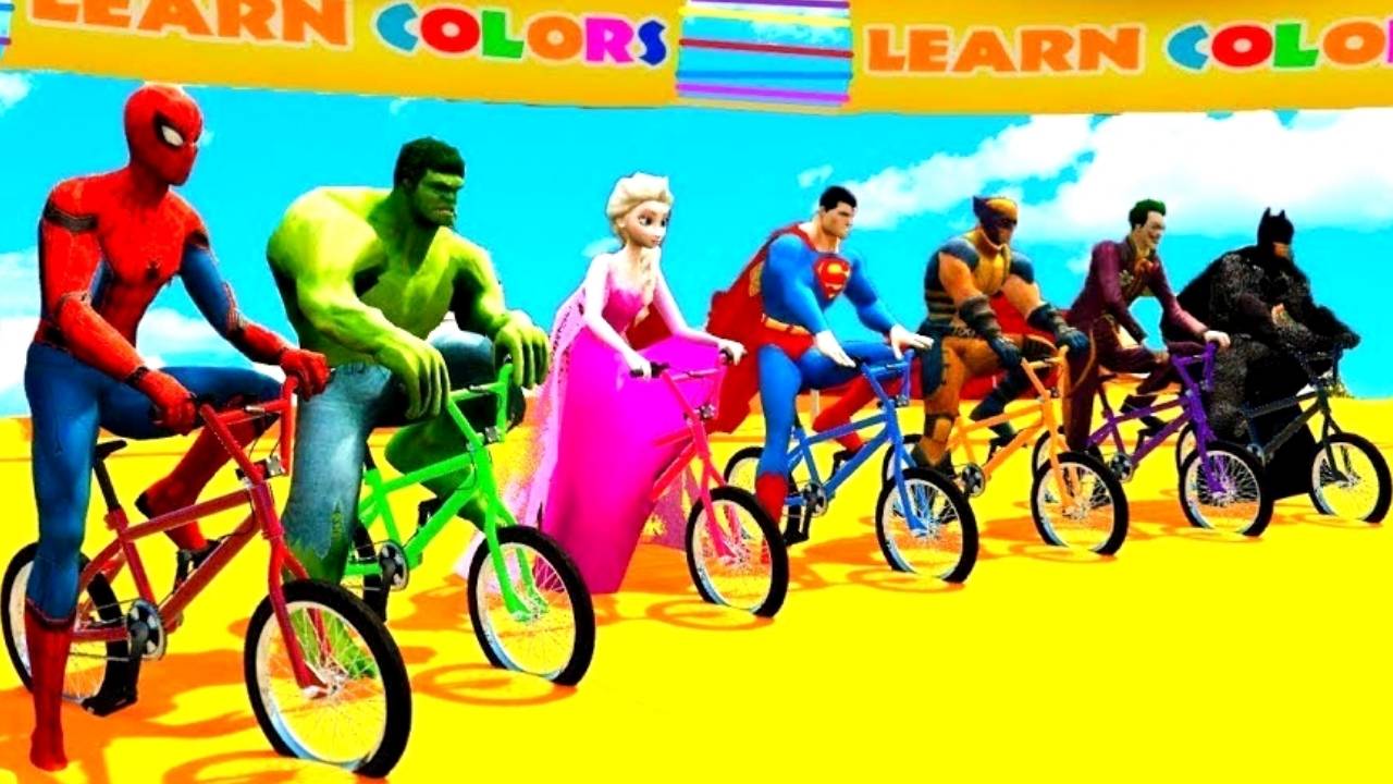 Развивающее Мультики для детей Цветные Велосипеды Человек-Паук и Супергерои для детей