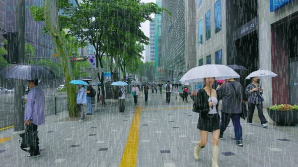 장마 시작된 강남 출근길 비 내리는 풍경, 강남역-역삼역-선릉역-삼성역-코엑스 도시 백색소음, 서울 강남 여행, 강남역, 빗소리 ASMR, 서울 트래블 워커.