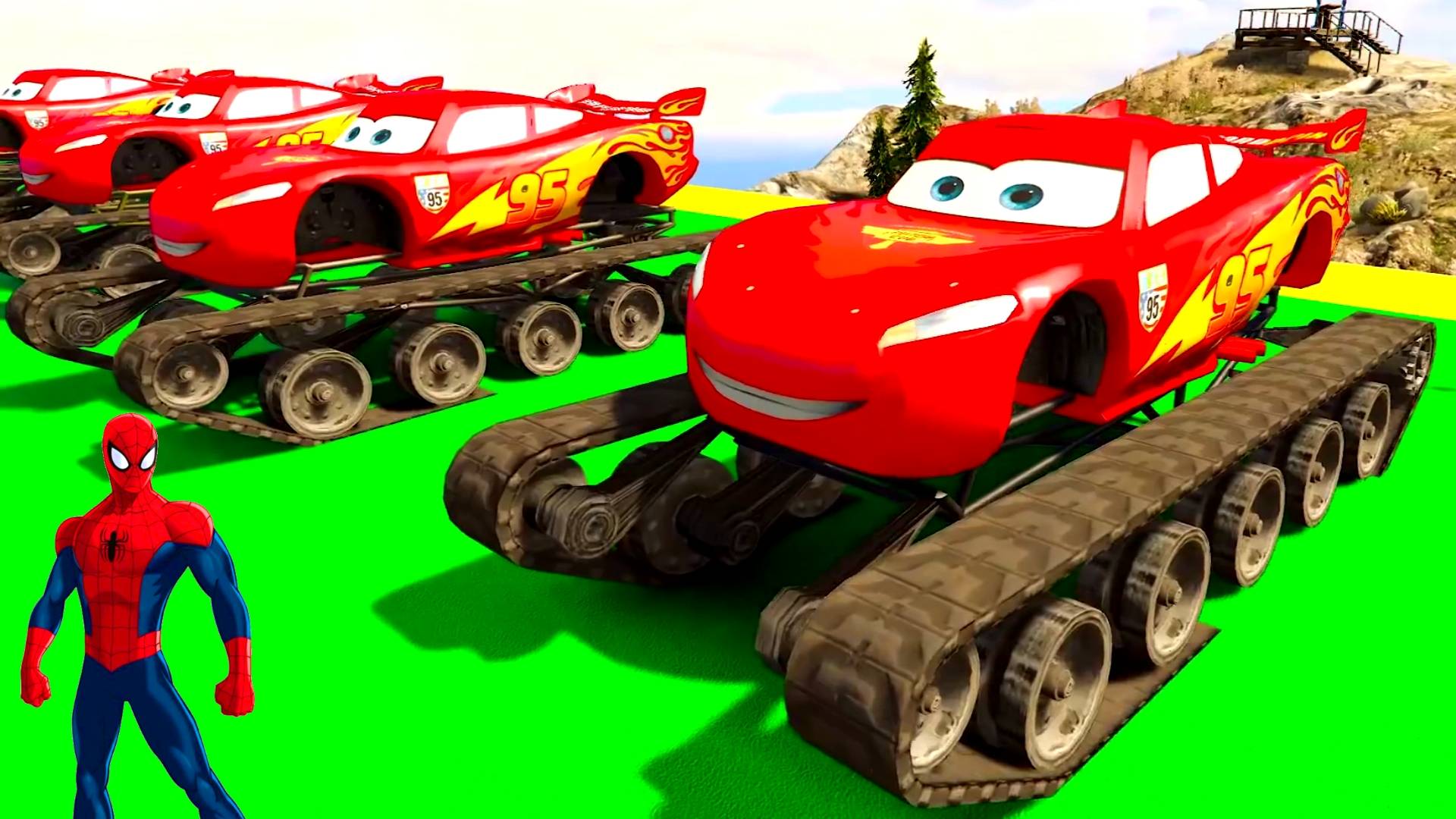 Тачки Танк Молния Маккуин Транспорт Человек-паук Мультфильм для детей Мультики про машинки