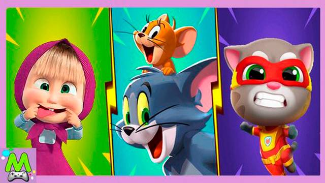 Говорящий Том vs Маша и Медведь vs Том и Джерри.Мультяшные Герои в Гонке на Скорость смотреть онлайн