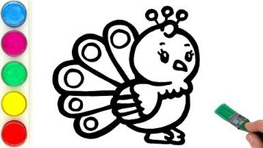 Рисуем и раскрашиваем малыша павлина. Детям и начинающим смотреть онлайн