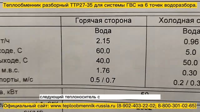 Компактный теплообменник ТТР27-35 - 50 кВт для системы ГВС на 6 точек одновременного водоразбора. смотреть онлайн