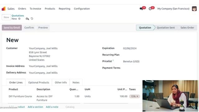 Управление курсом в приложении для продаж Odoo 17 смотреть онлайн