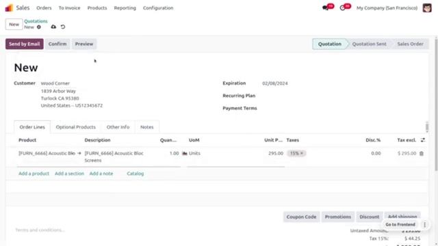 Установка действительности предложения в Odoo 17 Sales смотреть онлайн