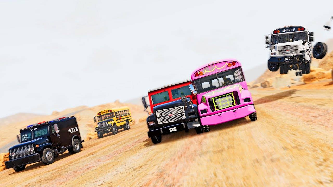 Гонки по Длинной ухабистой дороге в Пустыне на автобусах в BeamNG Drive смотреть онлайн