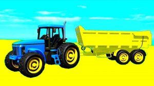Мультики про Цветные Трактора с прицепом Учим Цвета для Детей Развивающий Мультики для детей