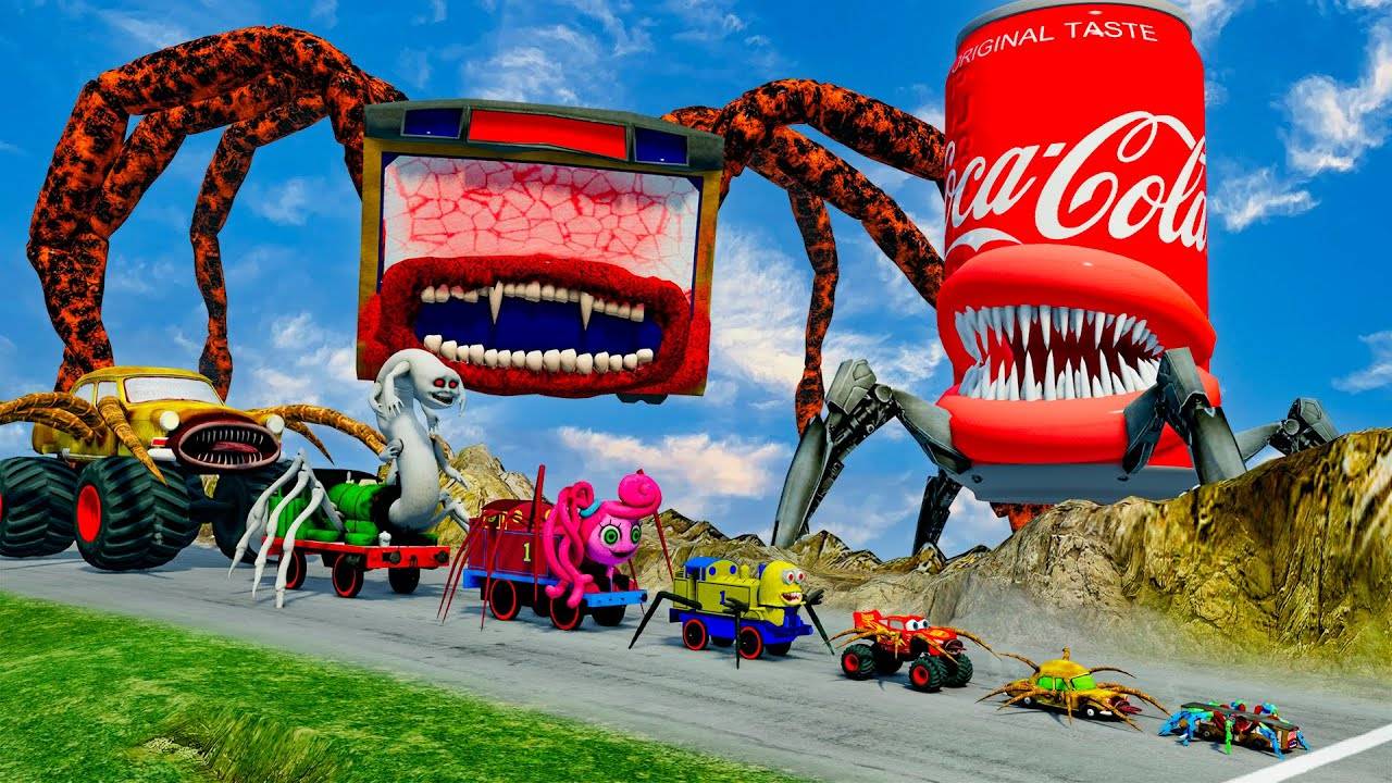 Большие и маленькие машинки, сходят с ума от безумия вместе с пожирателем кока-колы смотреть онлайн