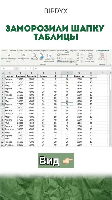 Заморозили шапку таблицы, чтобы она не убегала!🧙🏻♀️ #excel #эксель #exceltutorial #birdyx #shorts смотреть онлайн