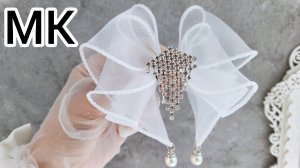 Белый бант, Белые бантики,Бантики на 1 сентября,Школьные  бантики, Бант из органзы с волнистым краем