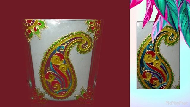 Ручная роспись вазы на индийские мотивы