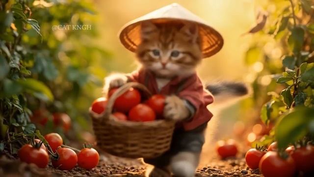 Mama Cat & Kittens Harvest Corn and Makes Tiger Hat For Kittens At Home #catvide смотреть онлайн