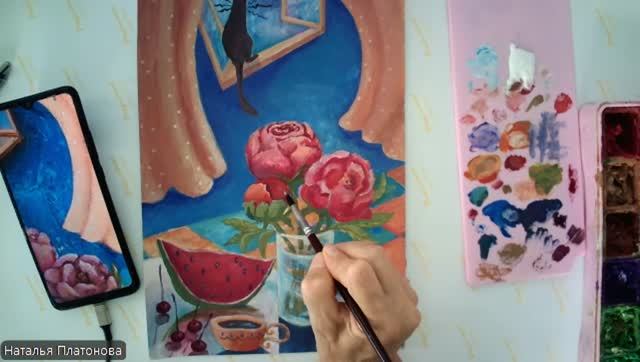 Кот на подоконнике, пионы и арбуз (ч3) смотреть онлайн