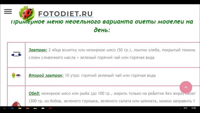 Диета моделей, за 3 дня минус 5 кг смотреть онлайн