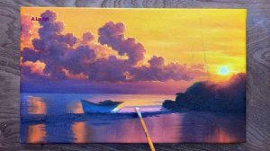 Как нарисовать закат на море и одинокую лодку