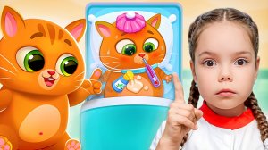 Настя и котик Бубу играют в игре | Бубу котенок встретил своего двойника