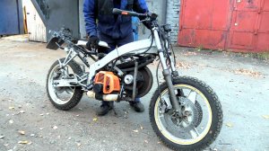 Мотоцикл на триммере, с механическим накопителем! Мощь и экономия!