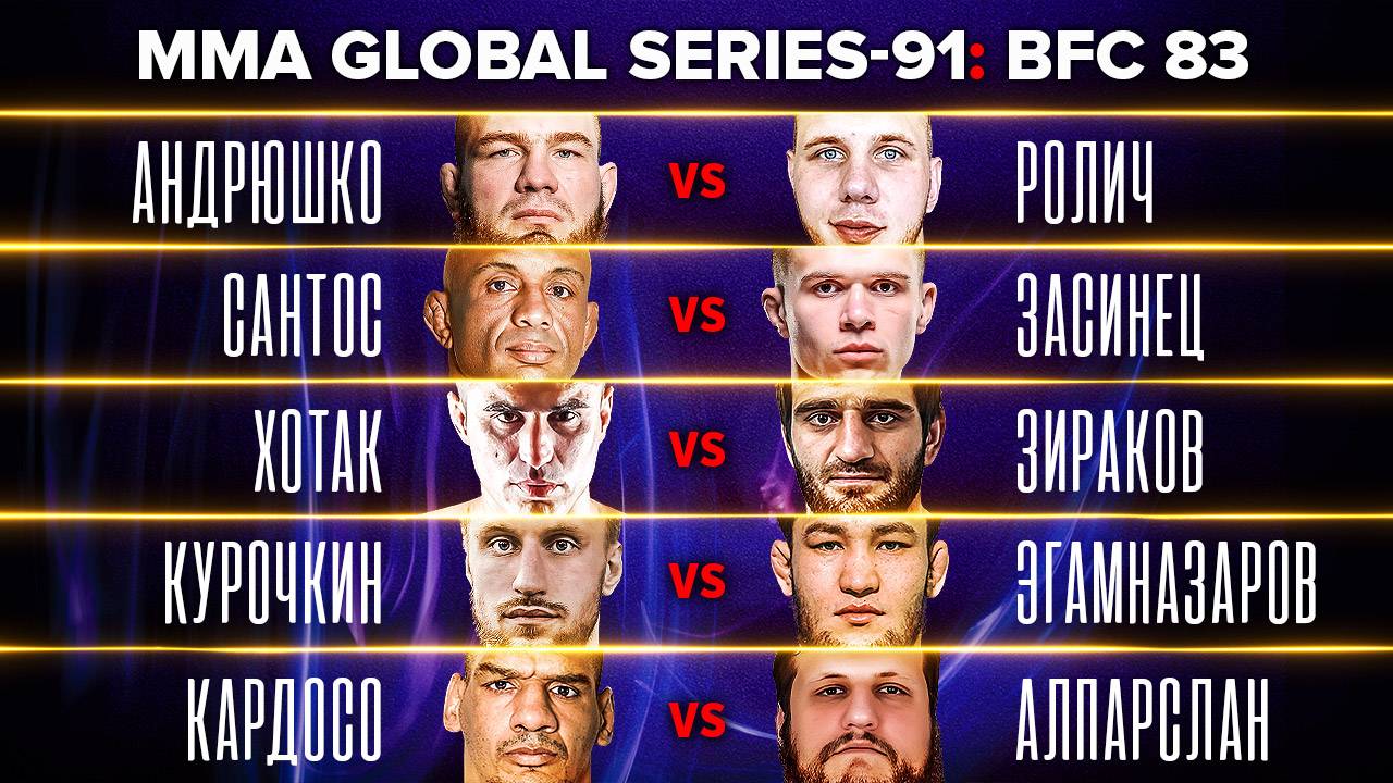 Андрюшко Vs Ролич, реванш Засинец Vs Сантос, Курочкин Vs Эгамназаров / MMA Global Series BFC