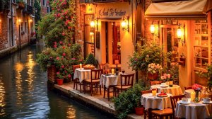 Вечерний Джаз в Венеции для Отдыха 🍷 Свет фонарей и музыка у старого кафе для Релакса